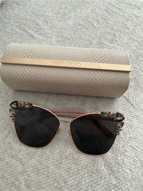 Jimmy Choo Rose Gold Cat-Eye Sunglasses with Black Lenses
